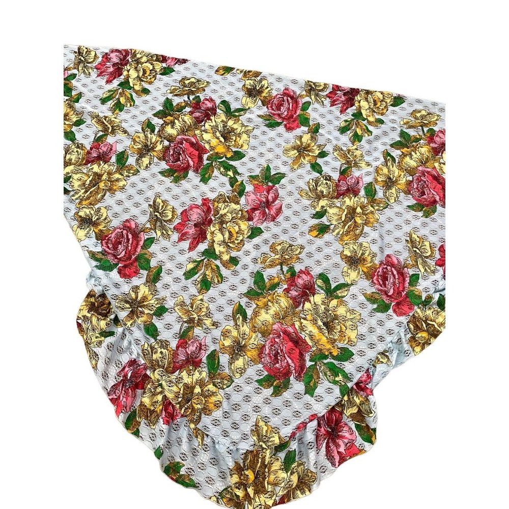 Women's Vintage Polyester Scarf Floral Scarf, Shawl, Blue Scarf 57"x30" Made in